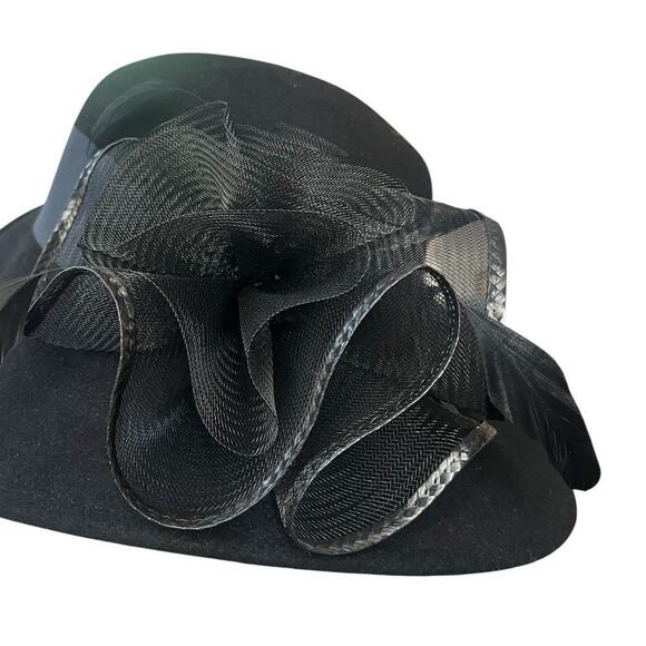 Kentucky Derby Millinery Hat Black Church Feathers Embellished Wide Kathy Jeanne